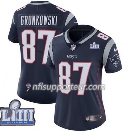 Maillot Femme New England Patriots Rob Gronkowski 87 Nike Bleu II 2019 Super Bowl LIII 